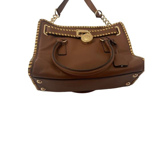 MICHAEL Michael Kors Gold Whipped Hamilton Brown Tan Leather Tote lock key - Picture 4 of 6